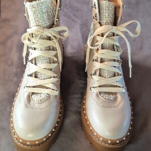 Steve Madden Ivory Lace-Up Leather Boots